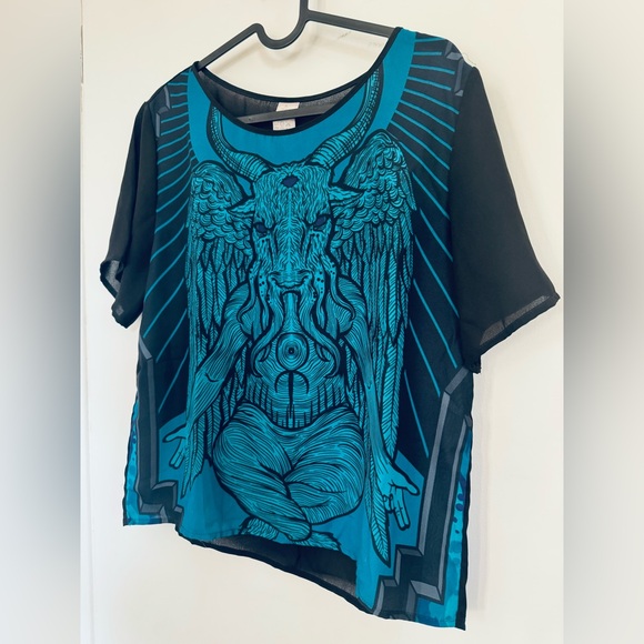 Chiffon top t-shirt demon baphomet goth gothic satan killstar disturbia devil - Picture 2 of 5